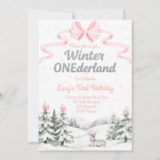 Rosa Winter Onederland 1. Geburtstagseinladung Einladung