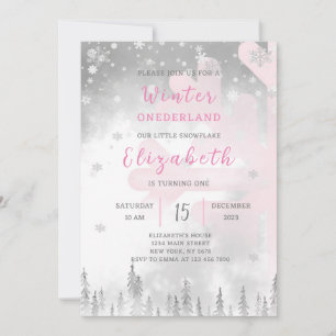 Rosa Winter Onederland Einladung zum Geburtstag