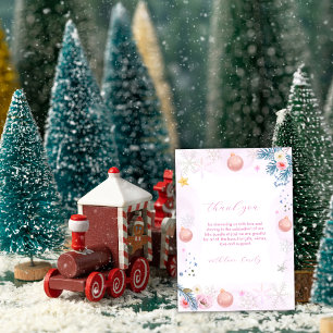 Rosa Winter-Schneeflocken-Blumen-Baby-Party Dankeskarte