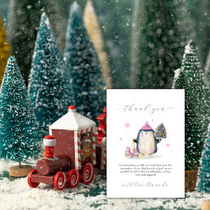Rosa Winter-Wald-Pinguin-Baby-Party  Dankeskarte