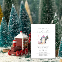 Rosa Winter-Wald-Pinguin-Baby-Party