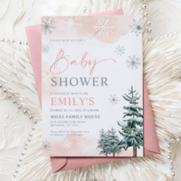 Rosa Winter Wonderland Baby Girl Shower Einladung