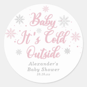 Rosa Winter Wonderland Baby Shower Favor Runder Aufkleber