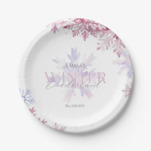 Rosa Winter Wonderland Schneeflocke Erster Geburts Pappteller