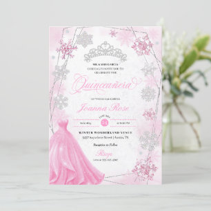 Rosa Winter Wonderland Snowflake Quinceanera Einladung