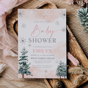 Rosa Winter-Wunderland-Baby-Party Einladung