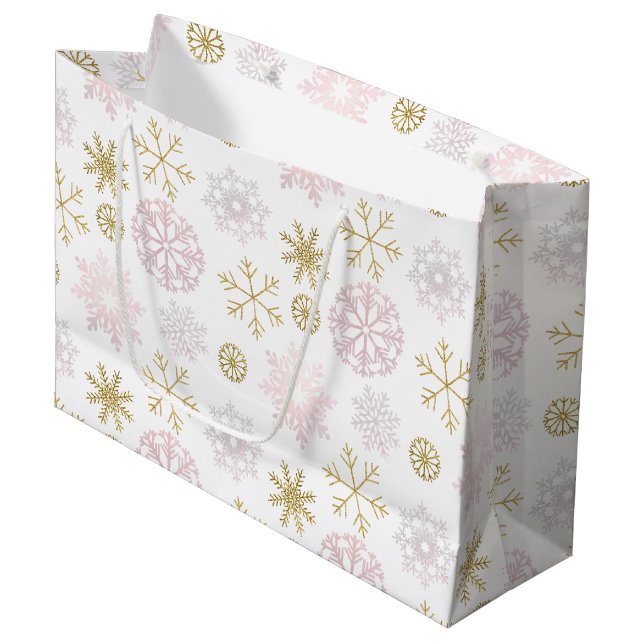 Rosa Winter-Wunderland in Blush Pink & Gold Große Geschenktüte (Vorderseite Schrägansicht)