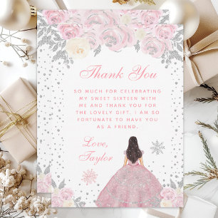 Rosa Winterbraune Haar Prinzessin Sweet Sixteen Dankeskarte