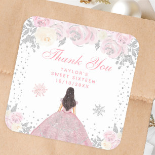Rosa Winterbraune Haar Prinzessin Sweet Sixteen Quadratischer Aufkleber