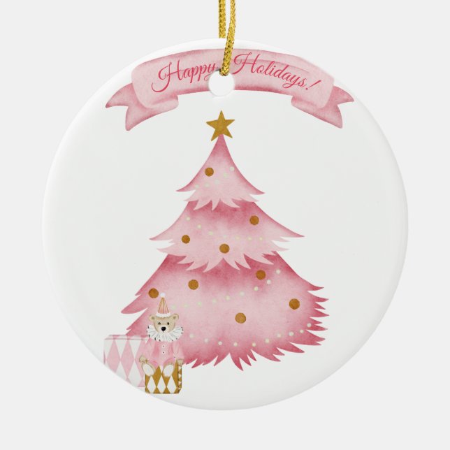 Rosa Winterferien Kinder Urlaub Keramik Ornament (Vorne)