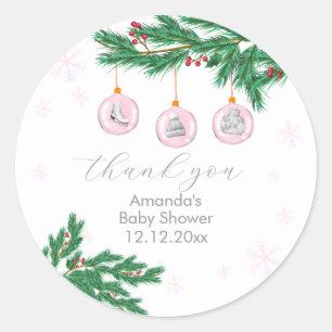 Rosa Winterkleidung Ornamente Baby Shower Runder Aufkleber