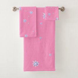 Rosa Winterschneeflocken Badhandtuch Set