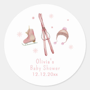 Rosa Winterwald Après Bébé Ski Baby Shower Runder Aufkleber