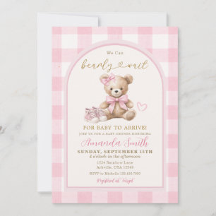 Rosa Wir können es kaum erwarten Bär Baby Baby Sho Einladung