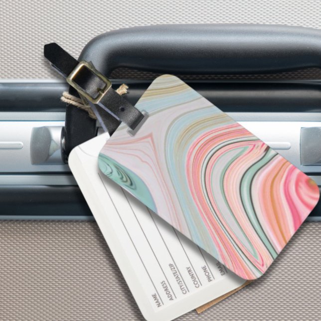 Rosa Wirbel aus grünem Marmor mit Rosa-Korallenmin Gepäckanhänger (blush pink coral mint green marble swirls rainbow luggage tag)