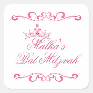 Rosa Wirbel, Tiara-Schläger Mitzvah Logo Quadratischer Aufkleber