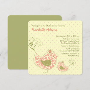 Rosa Wirble Mama & Baby Bird Baby Dusche Einladung