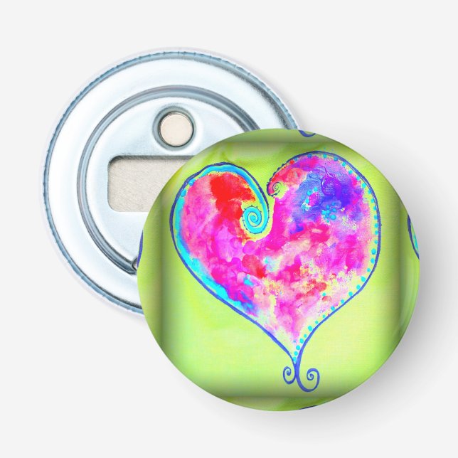 Rosa Wirbles Herzgrün Flaschenöffner (Vorderseite)