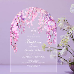 Rosa Wisteria Taufe Akryllische Einladungen