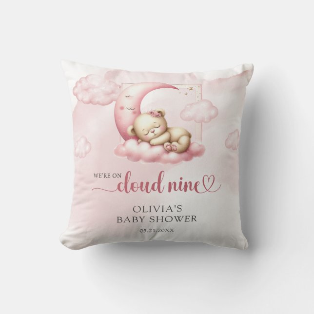 Rosa Wolke 9 Teddybär Mädchen Dusche Kissen (Vorderseite)