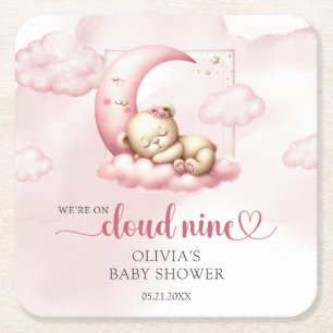 Rosa Wolke 9 Teddybär Mädchen Dusche Rechteckiger Pappuntersetzer