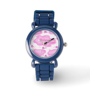 Rosa Wolken pastellfarbene Sterne Bräunungsmädchen Armbanduhr