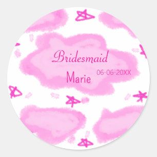 Rosa Wolken pastellfarbene Sterne Bräunungsmädchen Runder Aufkleber