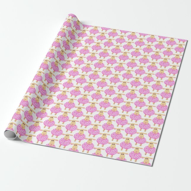 Rosa Wolllammbrille Geschenkpapier (Ungerollt)