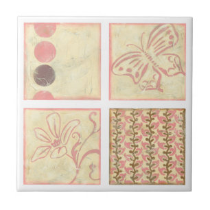 Rosa Woodblock Zeichnungen von Chariklia Zarris Fliese