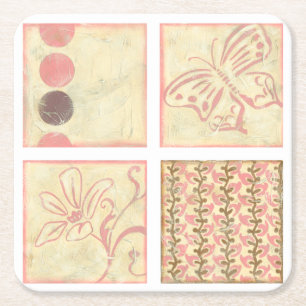 Rosa Woodblock Zeichnungen von Chariklia Zarris Rechteckiger Pappuntersetzer