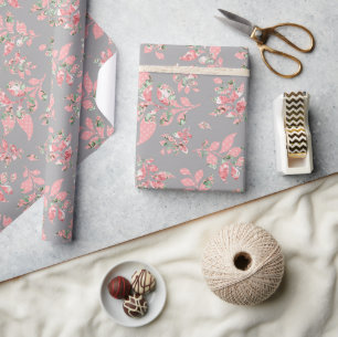Rosa wunderliche Blätter Graue Hochzeitsverpackung Geschenkpapier
