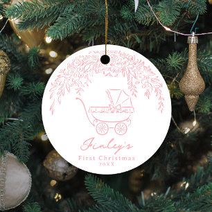 Rosa wunderliche Kinderwagen Baby's erstes Weihnac Keramik Ornament