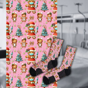 Rosa wunderliche Weihnachts-Gingerbread-Mädchen-Kr Socken