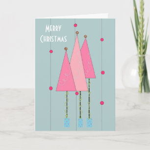 Rosa wunderliche Weihnachtsbäume Feiertagskarte