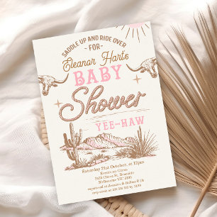 Rosa Wüsten-Wild-West-Western-Mädchen-Baby-Party Einladung
