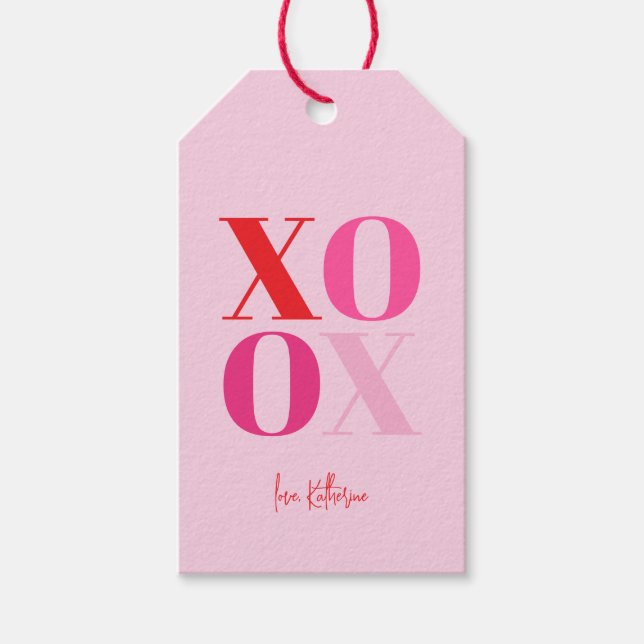 Rosa XO OX Valentinstag Geschenkanhänger (Vorderseite)