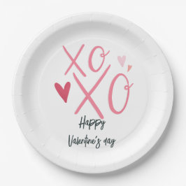 Rosa "XOXO" Herzlich Willkommen am Valentinstag Pappteller