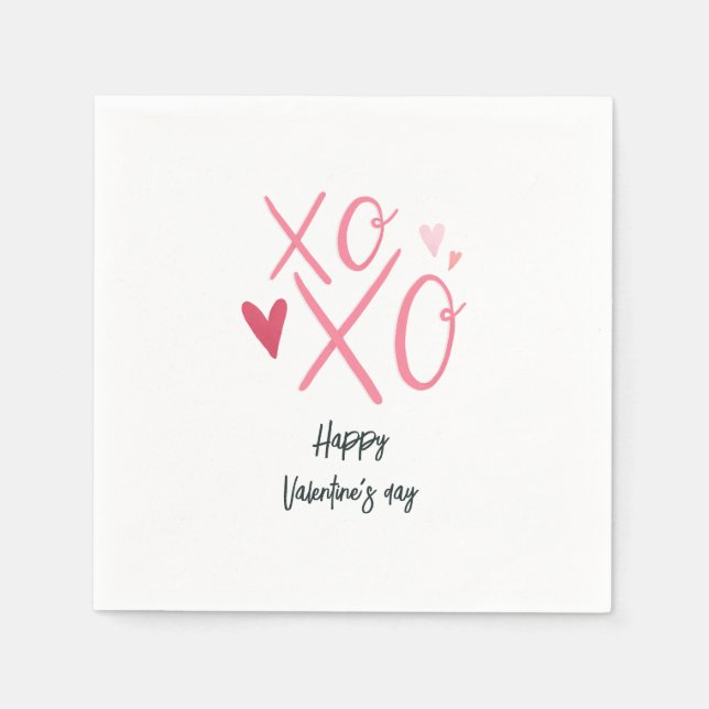 Rosa "XOXO" Herzlich Willkommen am Valentinstag Serviette (Vorderseite)