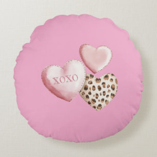 Rosa XOXO Leopard Druckerhitze Rundes Kissen