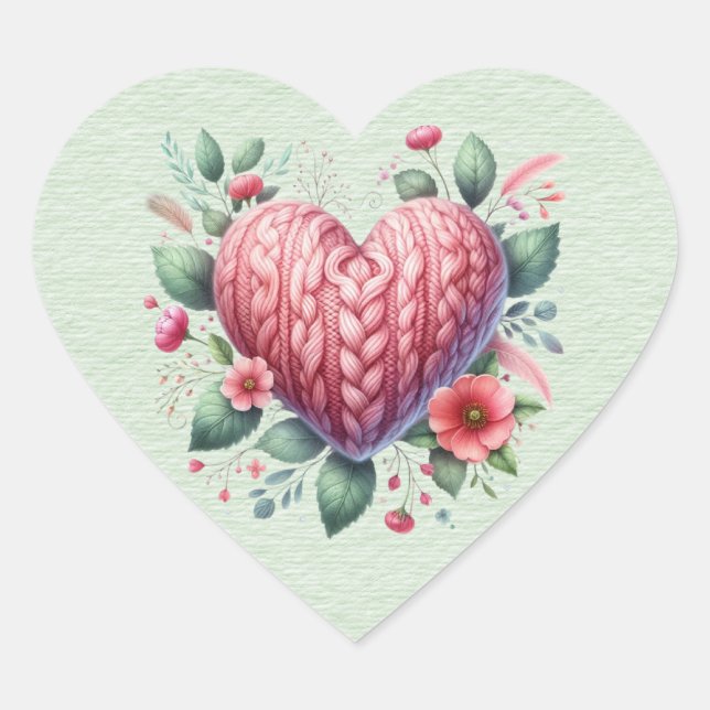 Rosa Yarn Valentine Heart Herz-Aufkleber (Vorderseite)