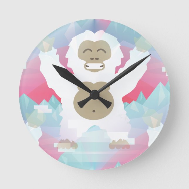 Rosa Yeti Runde Wanduhr (Vorderseite)