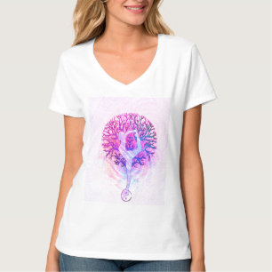 Rosa Yoga-Baum-Frau in den Pastellfarben T-Shirt