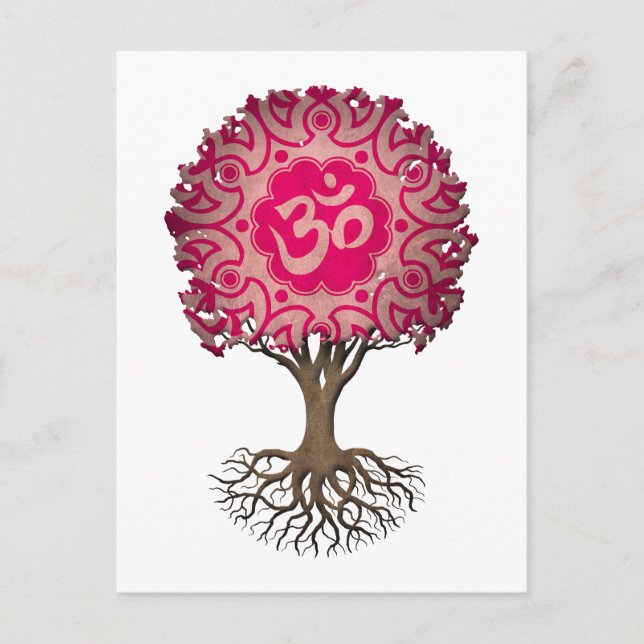 Rosa Yoga Om Tree of Life Postkarte (Vorderseite)