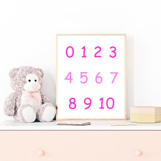 Rosa Zahlen Null bis zehn Kinder-Raum für Lehrer 0 Poster