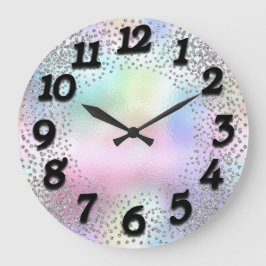 Rosa Zahlen Unicorn Glitzer Holograph Schwarz Große Wanduhr