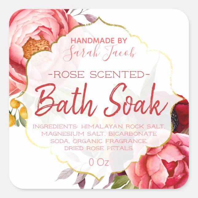 Rosa Zapfen und Rose auf weißen Badewannenschilder Quadratischer Aufkleber (Vorderseite)