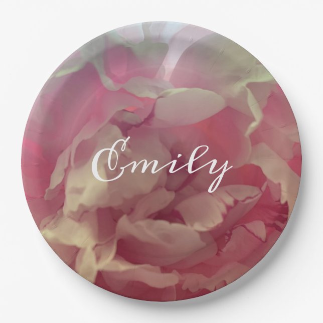 Rosa Zartes Peony Floral Custom  Pappteller (Vorderseite)