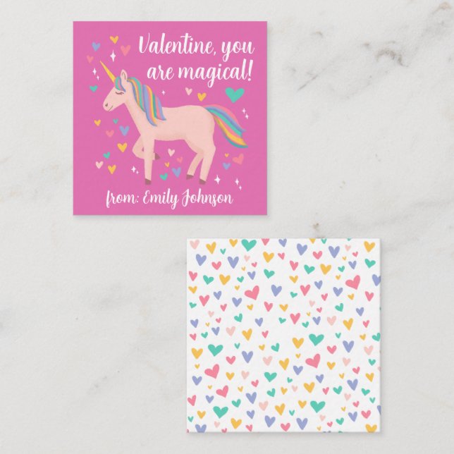 Rosa Zauberhafte Einhornkids Unterricht Valentine  Mitteilungskarte (Vorne/Hinten)