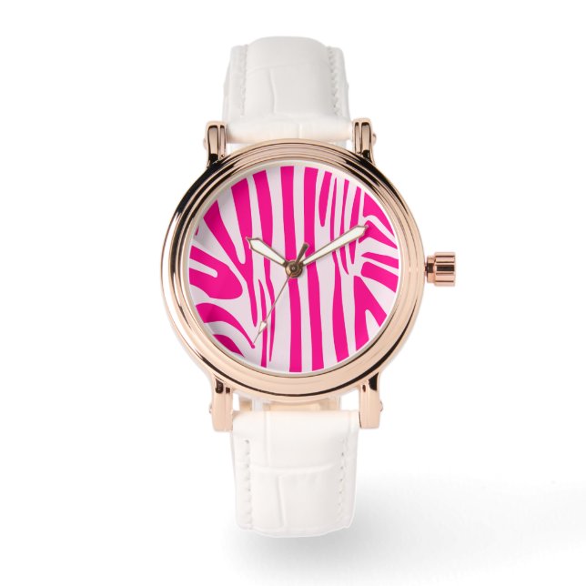 Rosa Zebra Armbanduhr (Vorderseite)