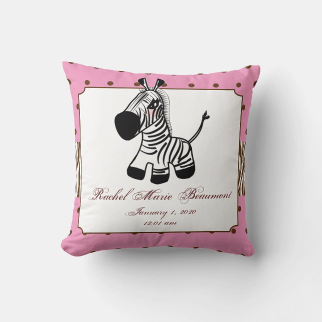 Rosa Zebra-Baby-Andenken-Kissen Kissen (Vorderseite)
